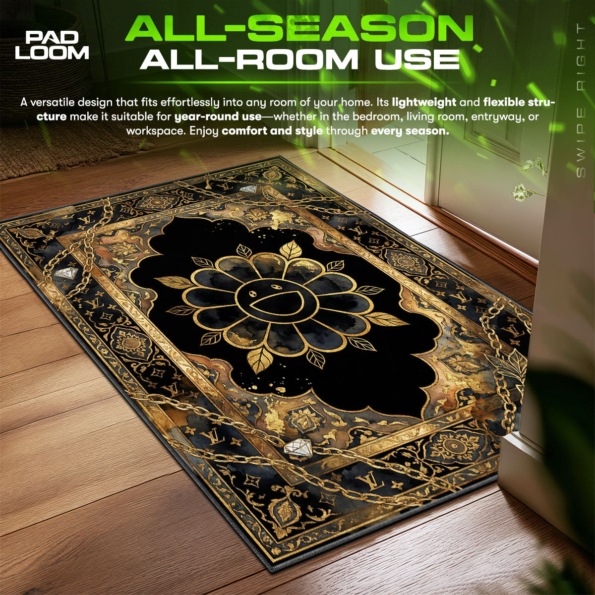 Murakami Flower LV Mashup Streetwear Floor fan rug — premium quality print