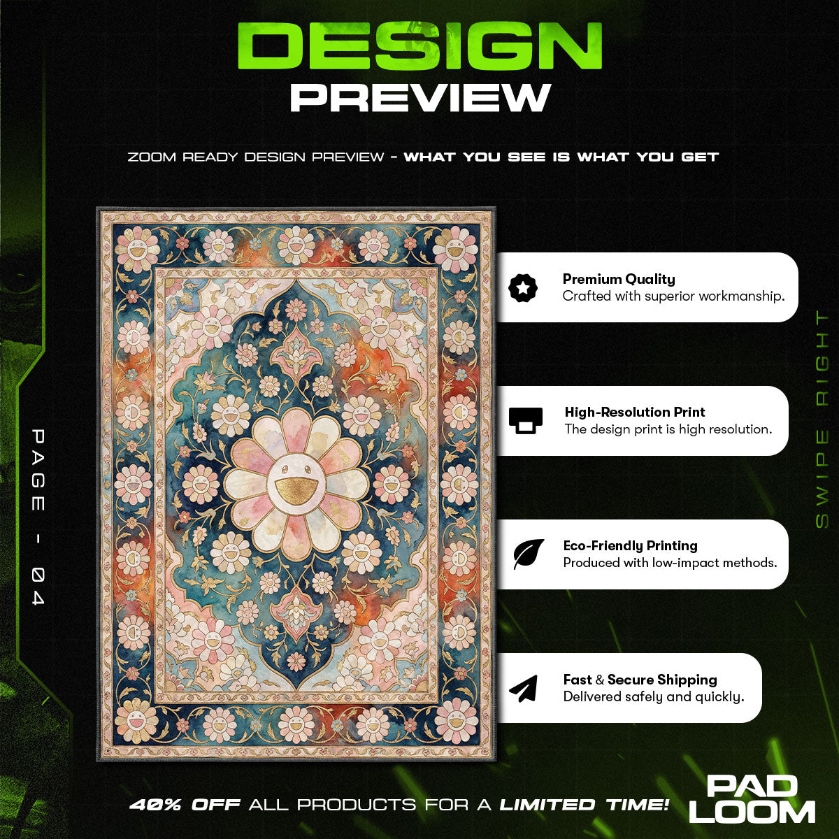 Floor character design printed on rug