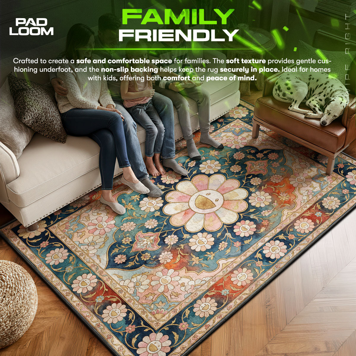 Murakami area rug showing full home decor artwork