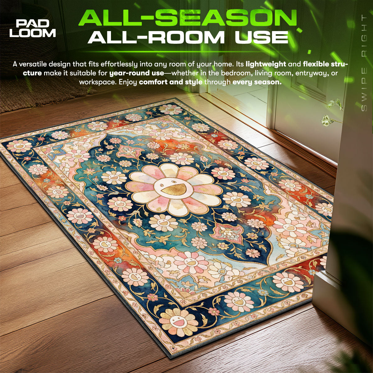 Murakami Persian Floral Streetwear Floor fan rug — premium quality print