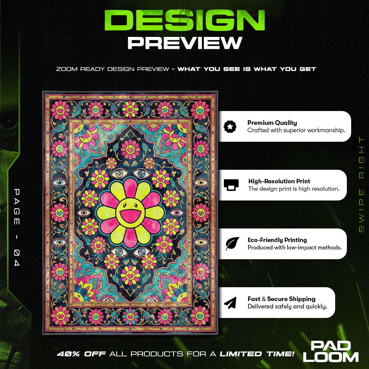 Floor character design printed on rug