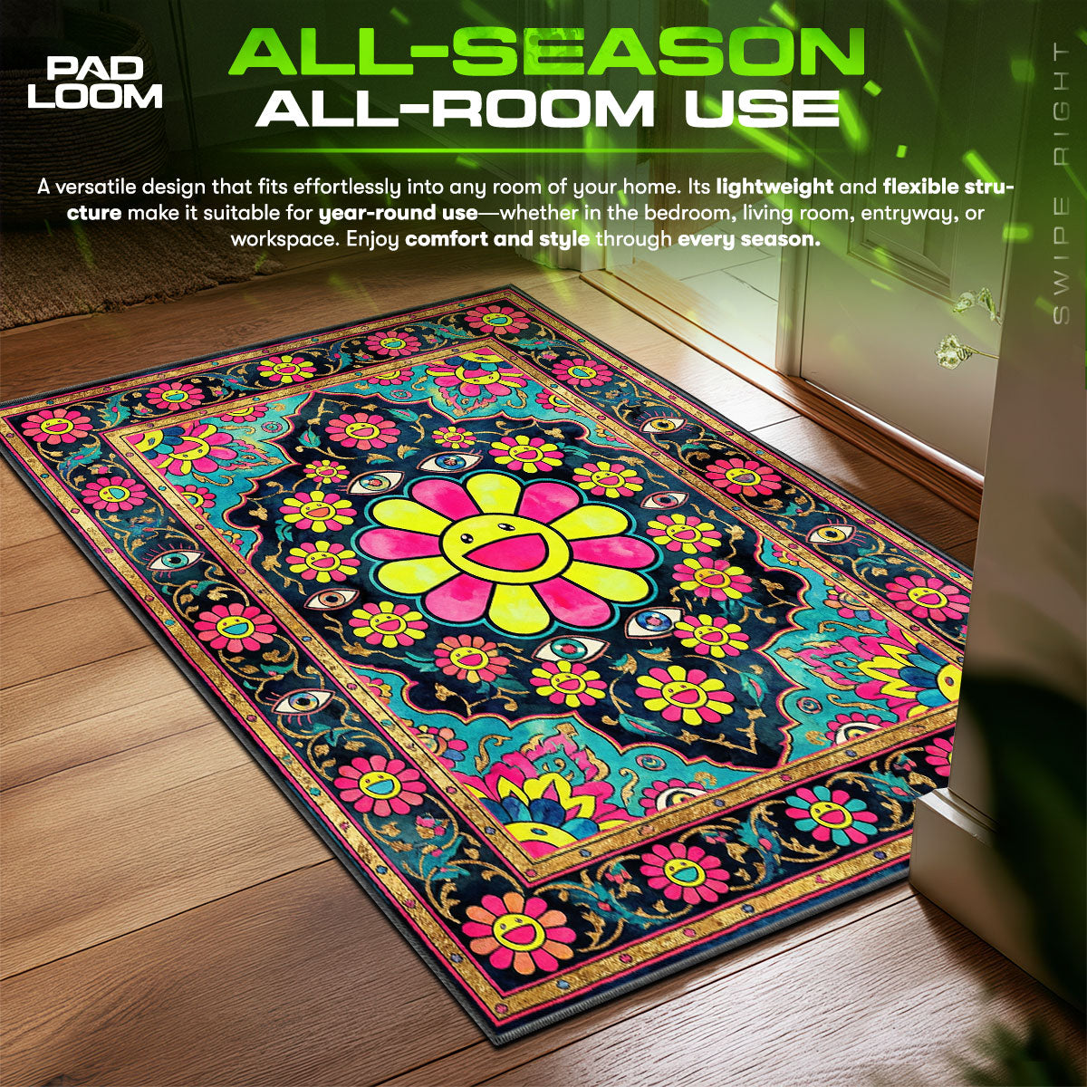 Murakami Teal Persian Hypebeast Floor fan rug — premium quality print