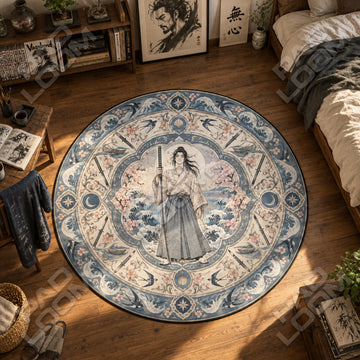 Musashi Blossom Vagabond round rug on a bedroom floor - Vagabond chair mat