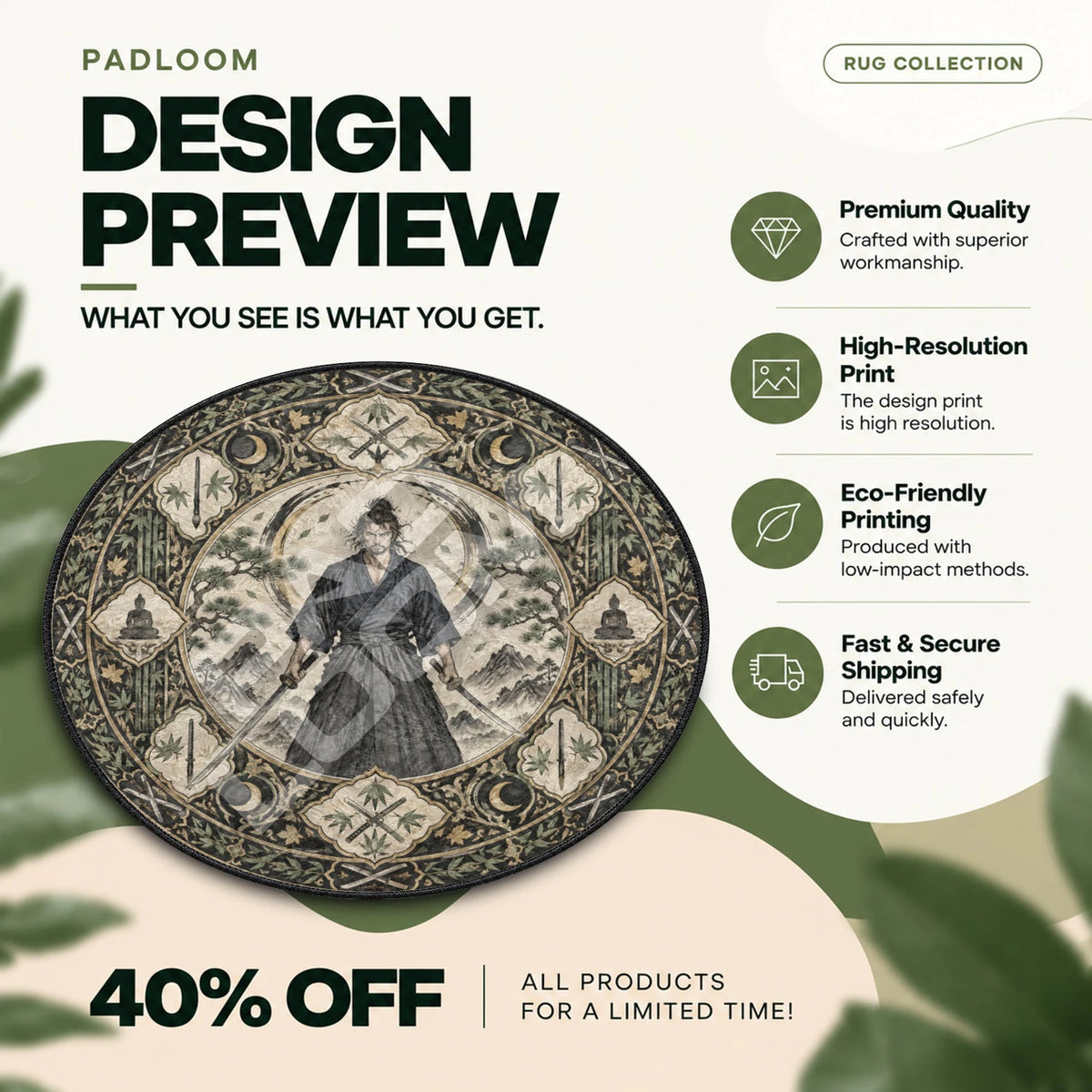 Musashi Enso Vagabond round rug full design preview