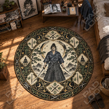 Musashi Enso Vagabond round rug on a bedroom floor - Vagabond chair mat