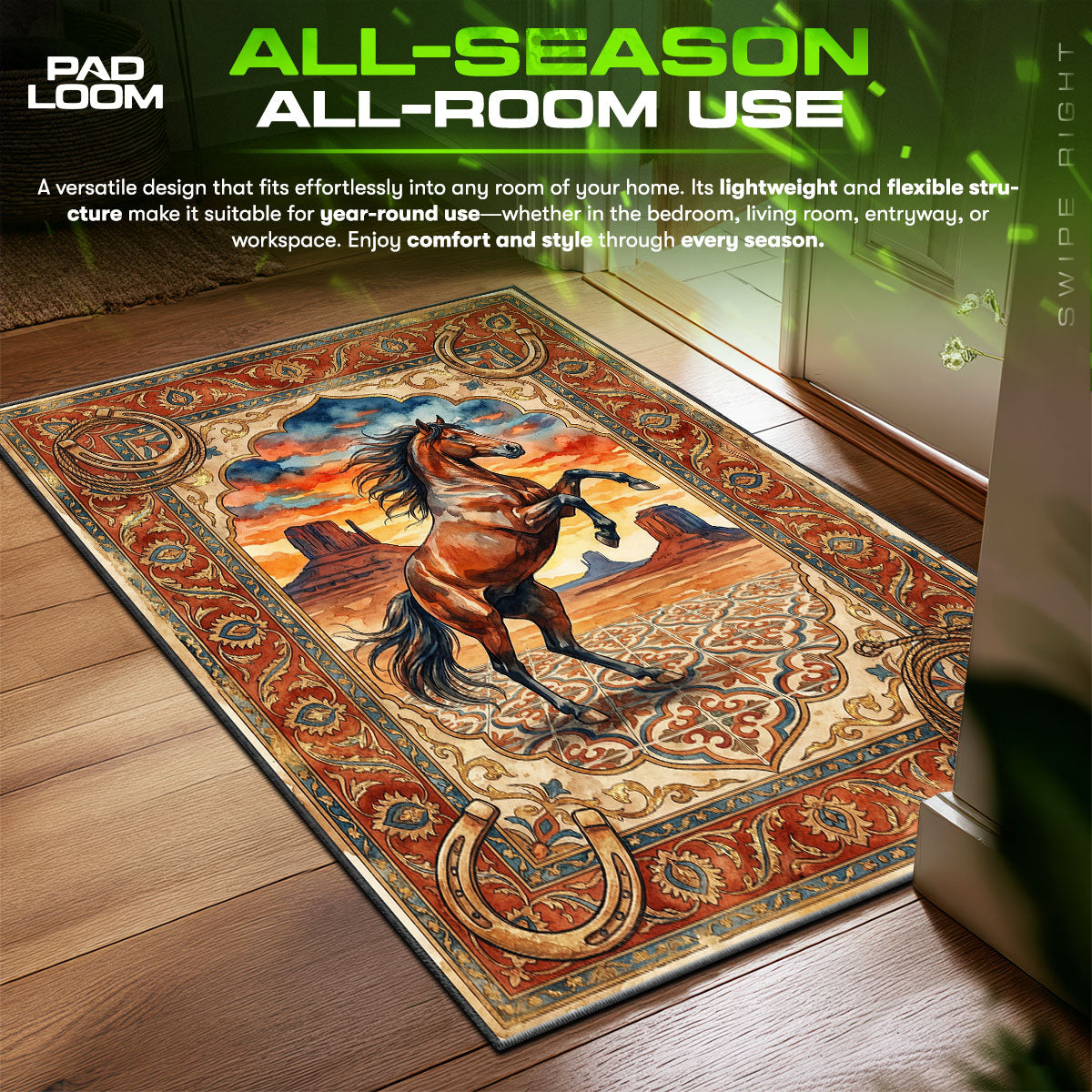 Detailed close-up of Mustang rug pattern