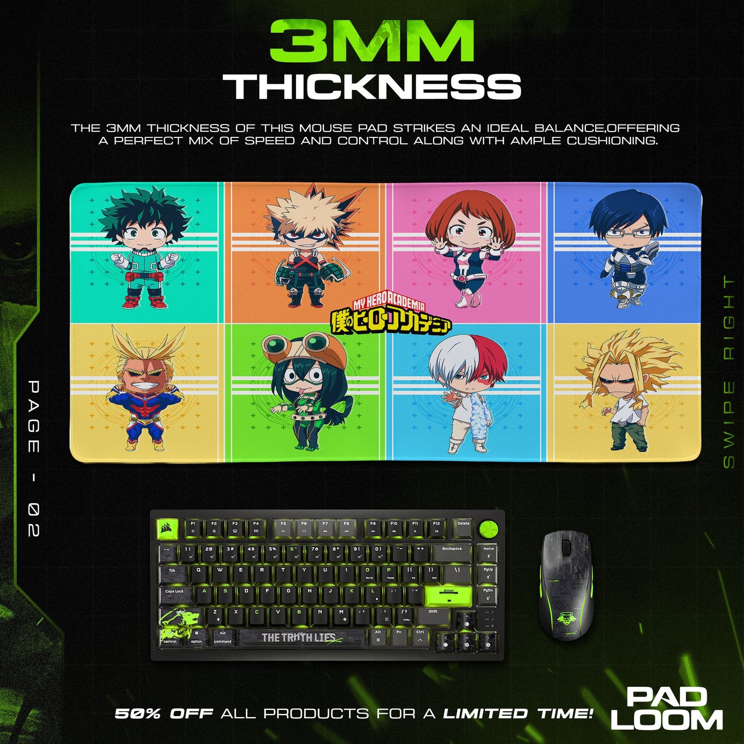 My Hero Academia Chibi Heroes Mouse Pad, Anime Gaming Desk Mat Padloom