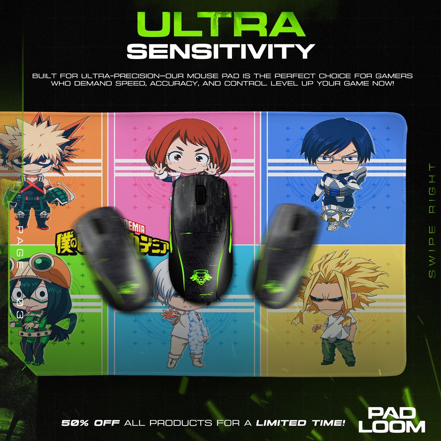 My Hero Academia Chibi Heroes Mouse Pad, Anime Gaming Desk Mat Padloom