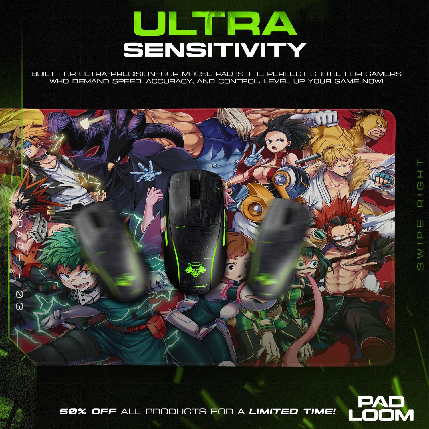 My Hero Academia Class 1A Mouse Pad, Anime Gaming Desk Mat Padloom