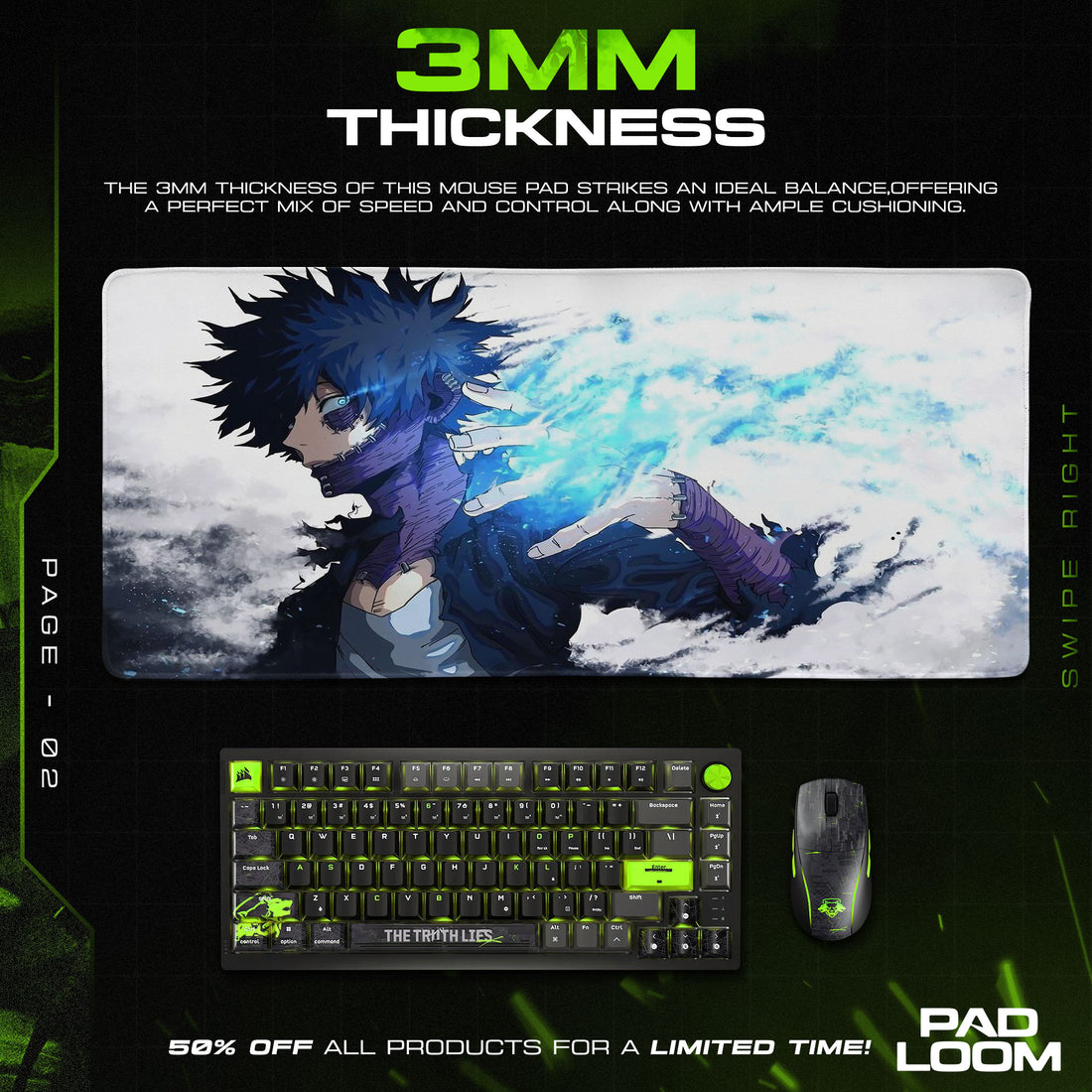 My Hero Academia Dabi Blue Flame Mouse Pad, Anime Gaming Desk Mat