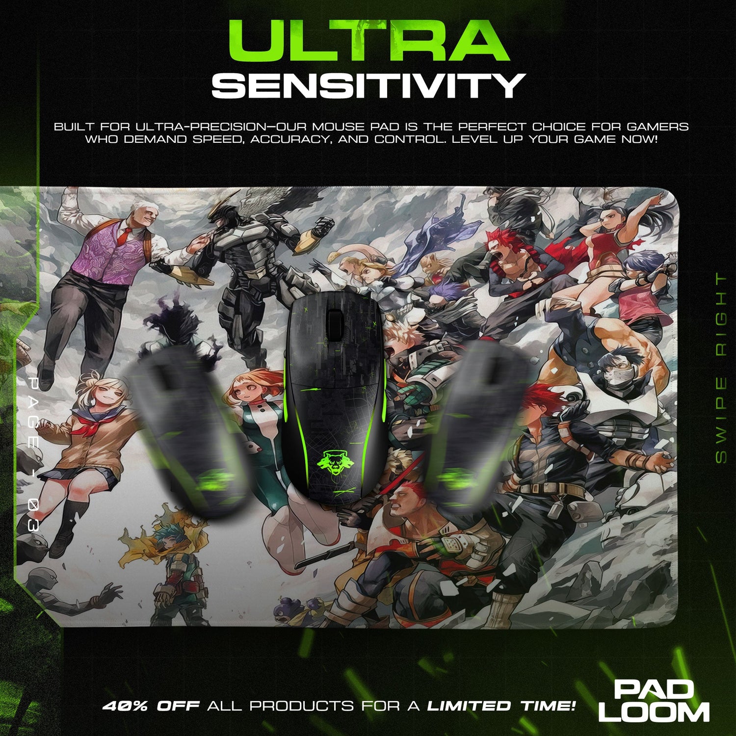 My Hero Academia Heroes Mouse Pad, Anime Gaming Desk Mat Padloom