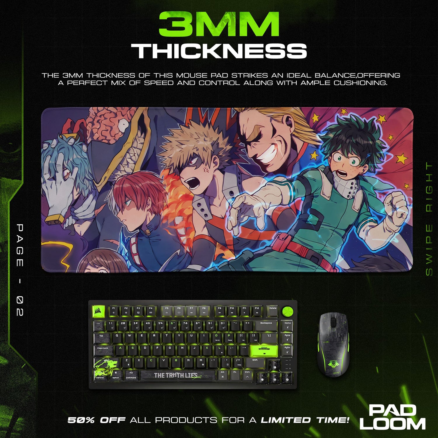 My Hero Academia Heroes & Villains Mouse Pad, Anime Gaming Desk Mat Padloom