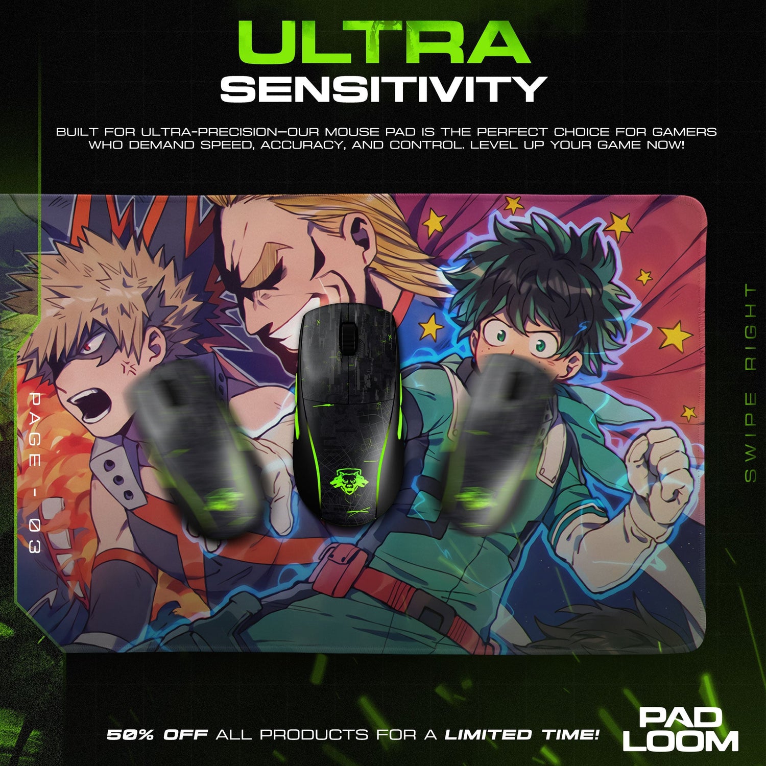 My Hero Academia Heroes & Villains Mouse Pad, Anime Gaming Desk Mat Padloom