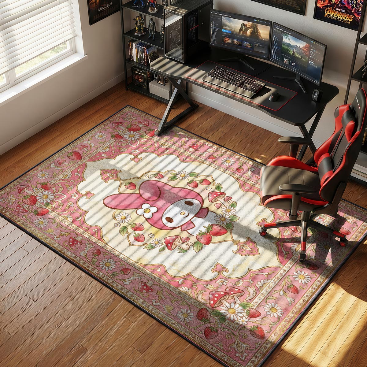 My Melody Strawberry Floral Kids Room Floor rug — main product view