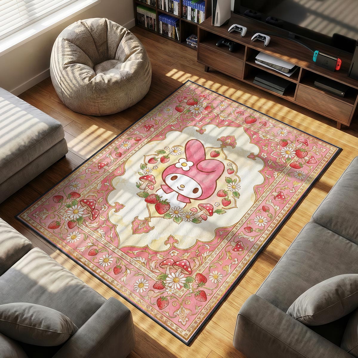 My Melody themed area rug for home decor fans