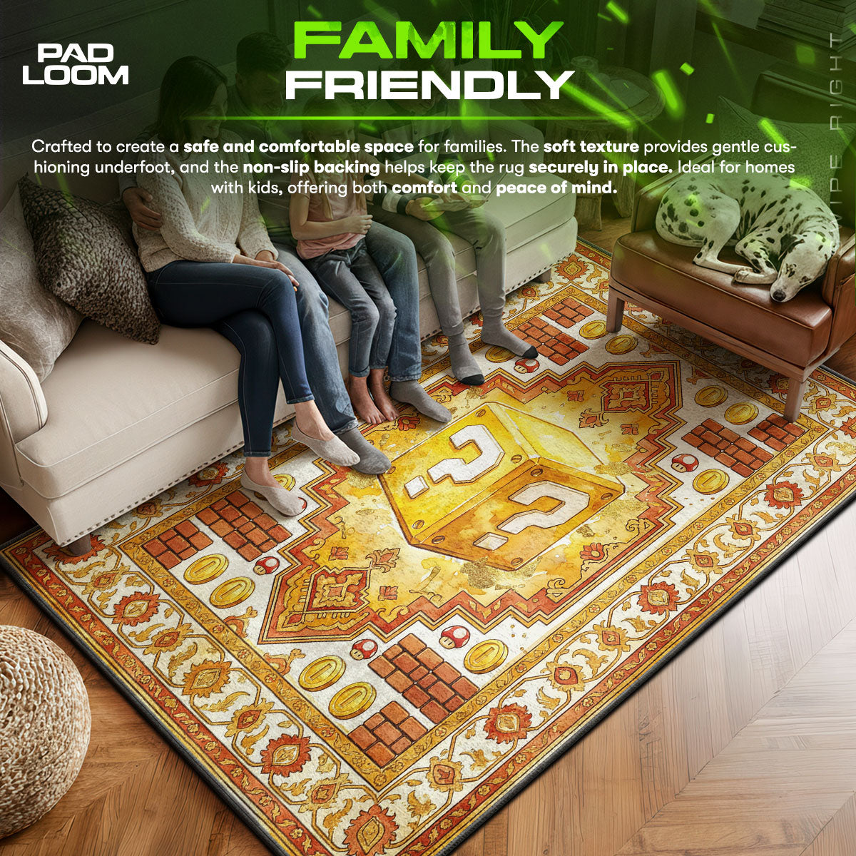 Mystery area rug showing full home decor artwork