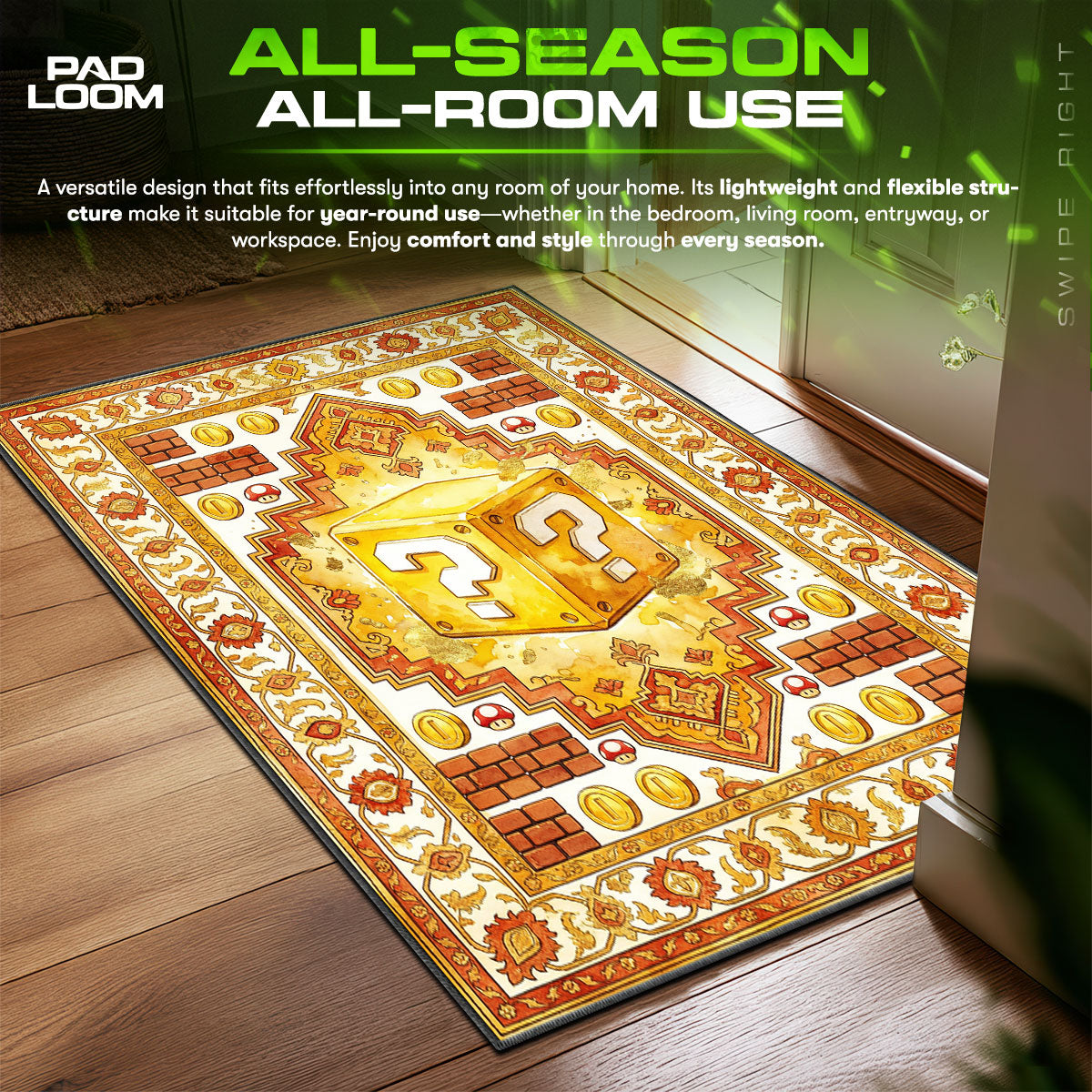 Mystery Block Golden Loot Super Mario Chair fan rug — premium quality print