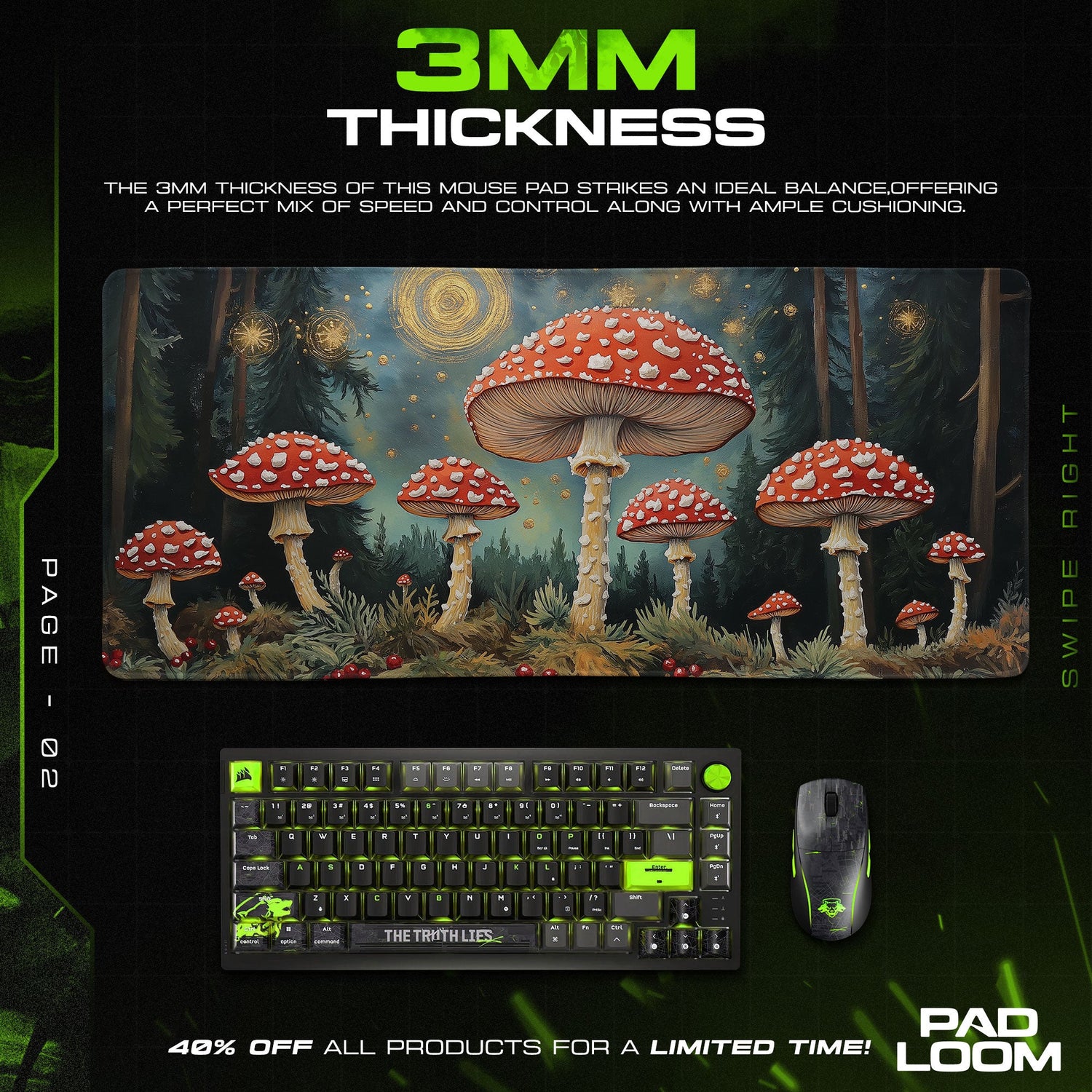 Mystic Forest Mouse Pad, Red Mushroom Gaming Desk Mat Padloom