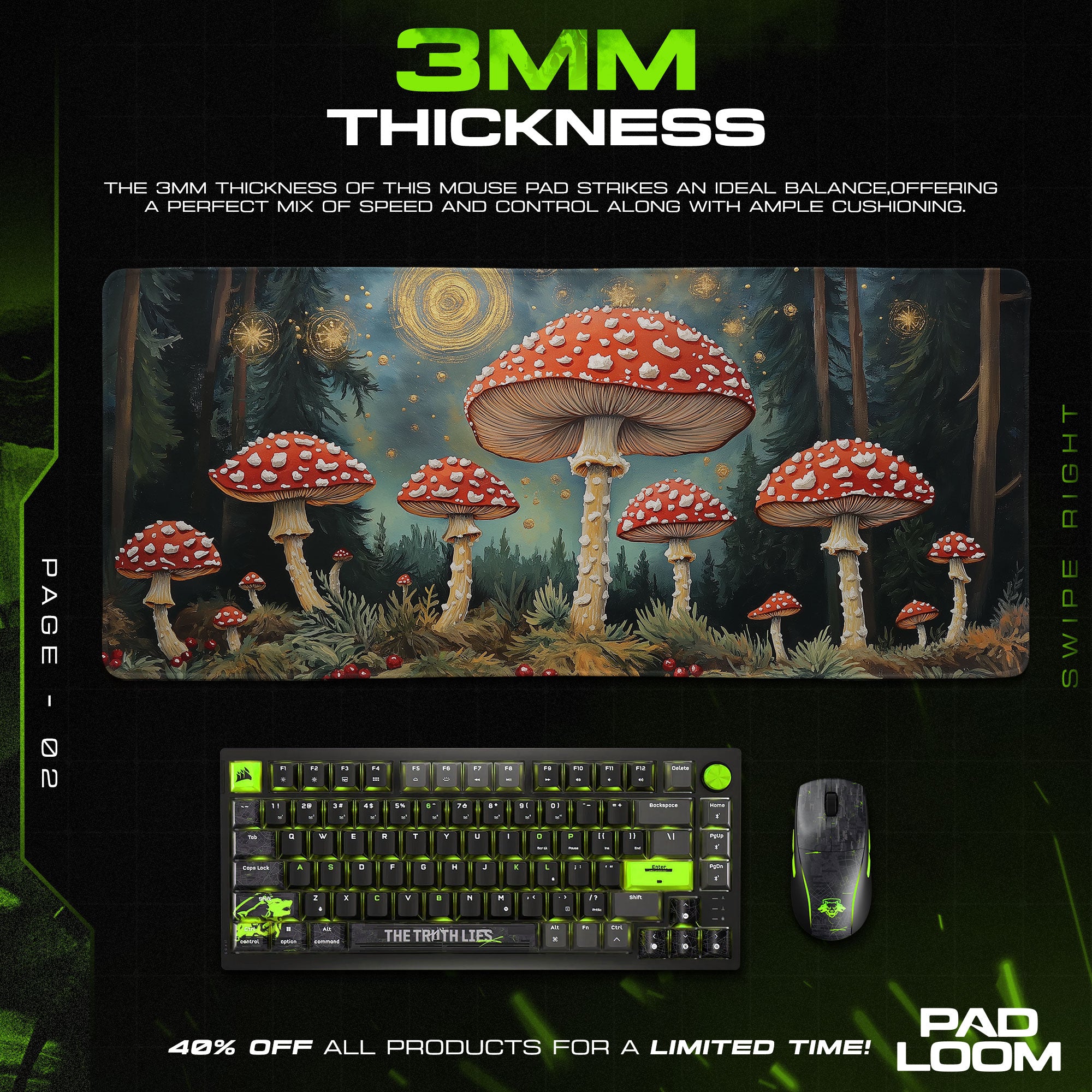 Mystic Forest Mouse Pad, Red Mushroom Gaming Desk Mat