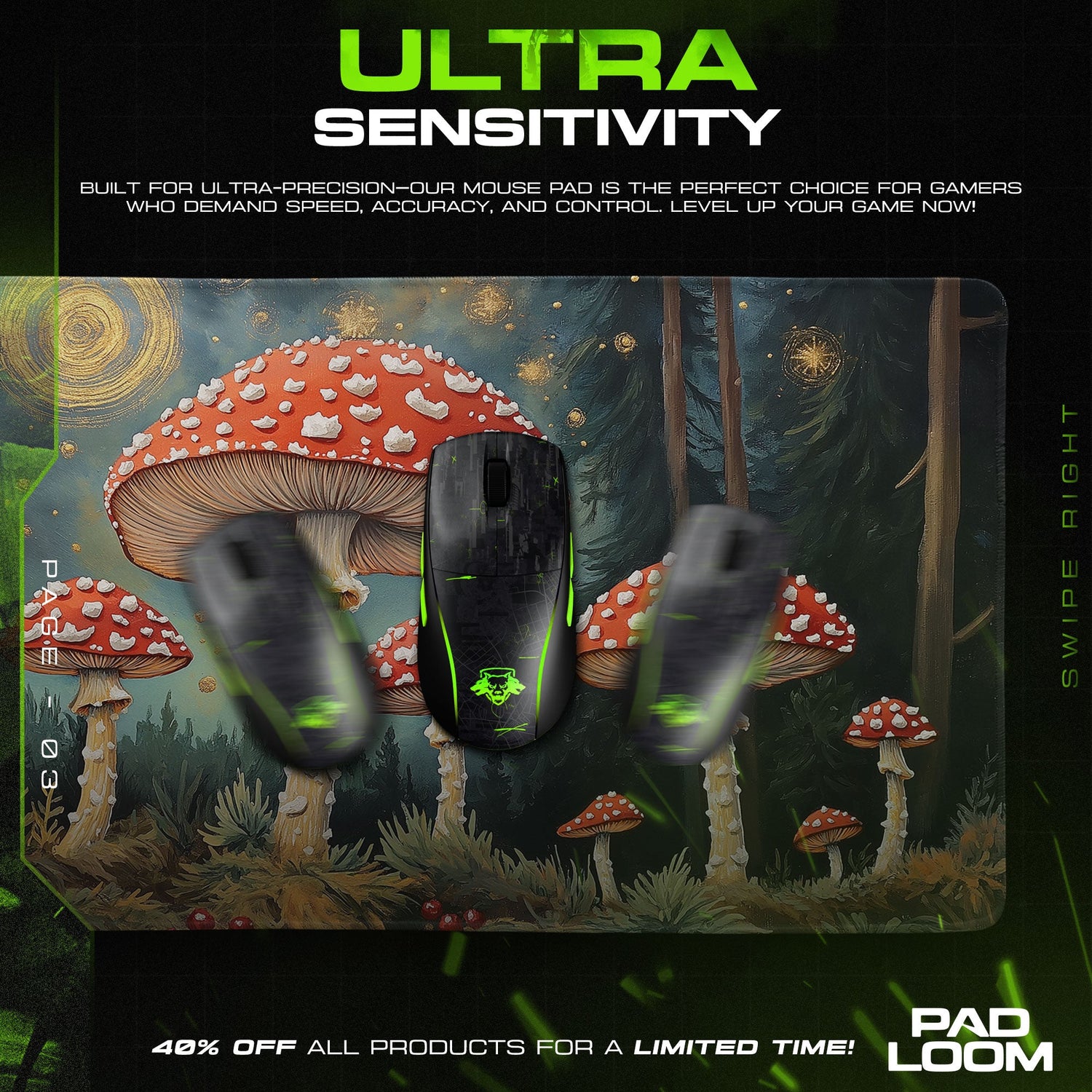 Mystic Forest Mouse Pad, Red Mushroom Gaming Desk Mat Padloom