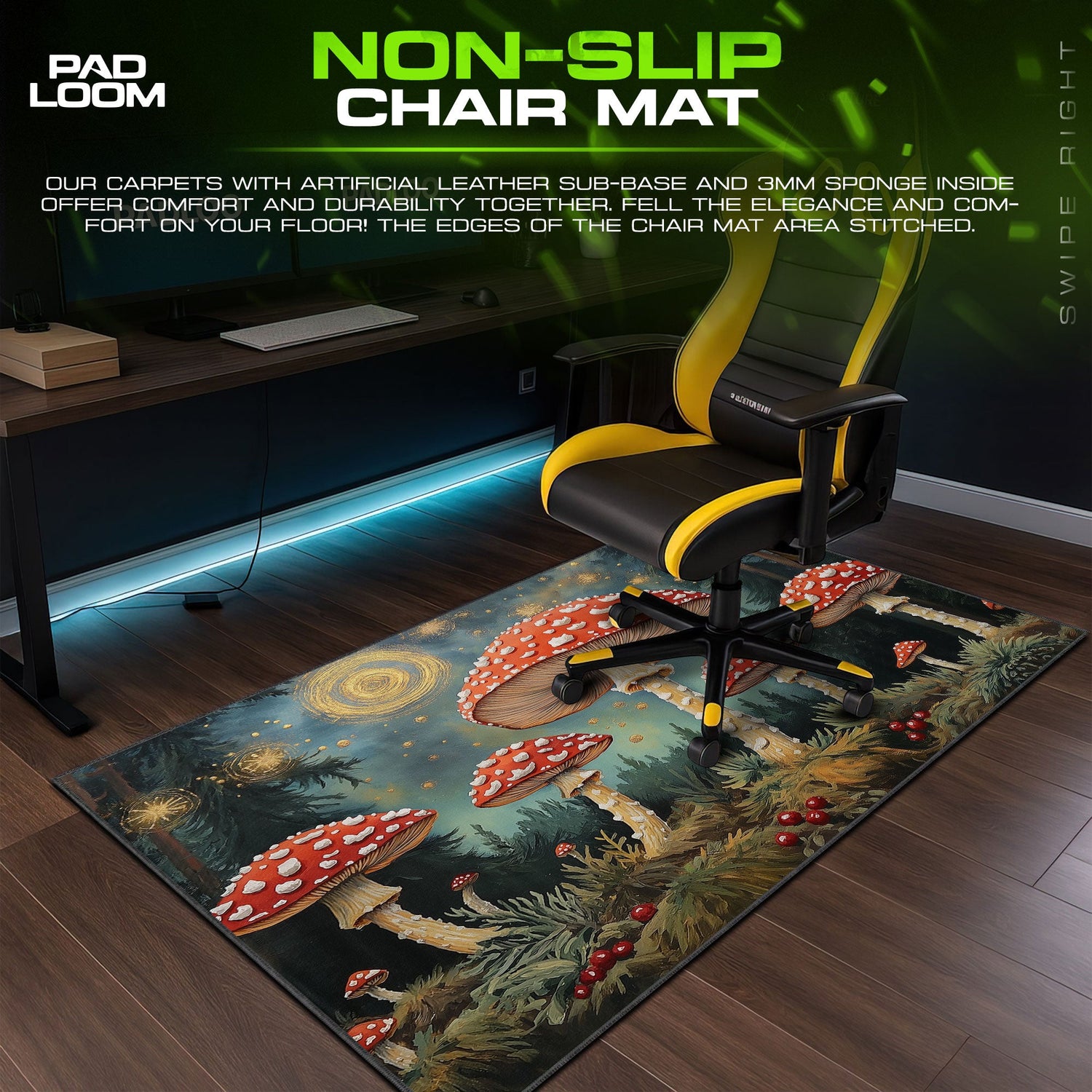 Mystic Forest Mouse Pad, Red Mushroom Gaming Desk Mat Padloom