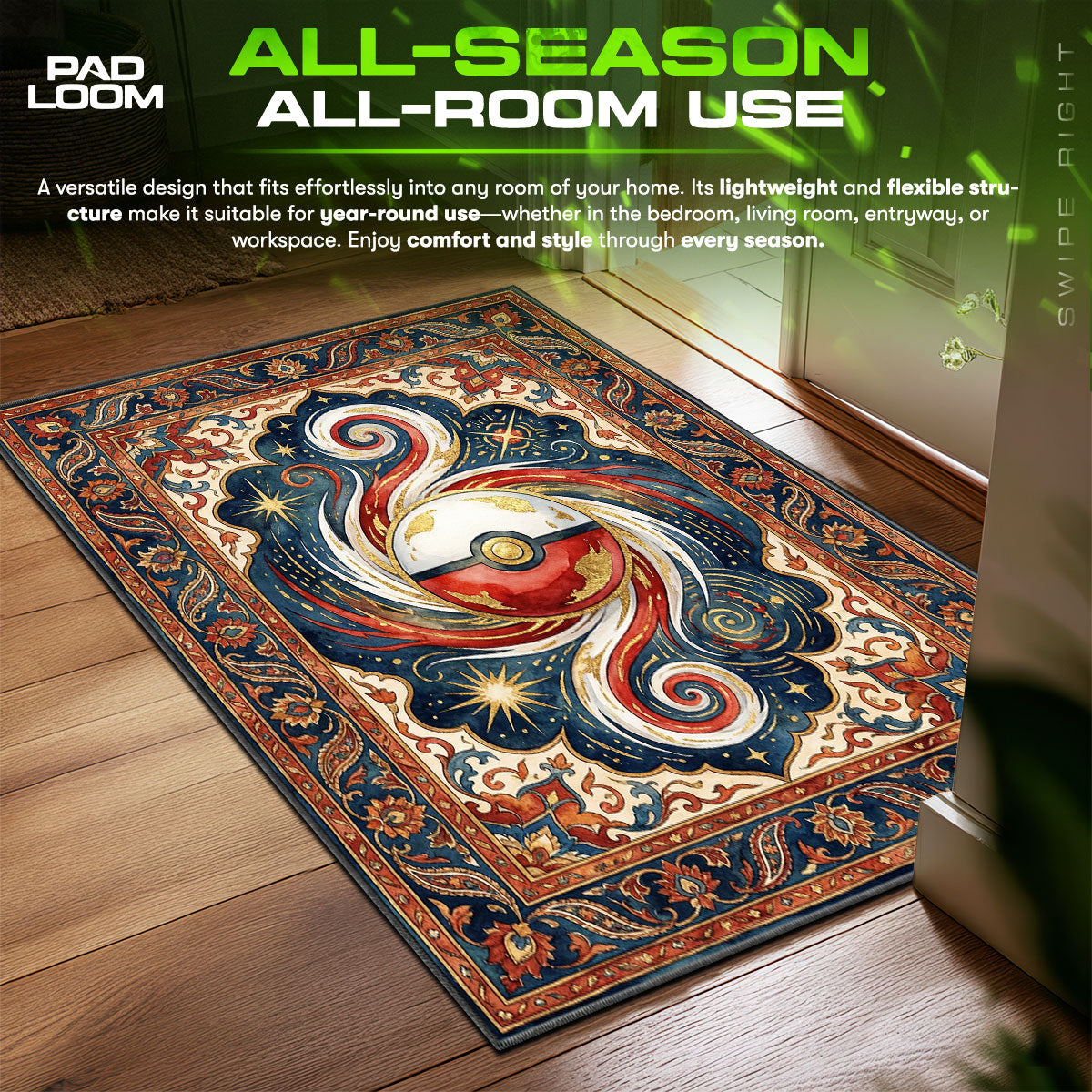 Mystic Swirl Pokémon Chair fan rug — premium quality print