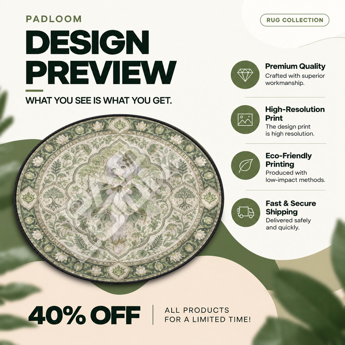 Nahida Leaf Round Rug - Genshin Impact Chair Mat