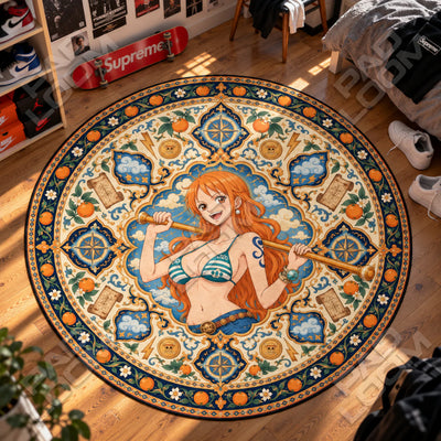 Nami Tangerine Round Rug - One Piece Chair Mat
