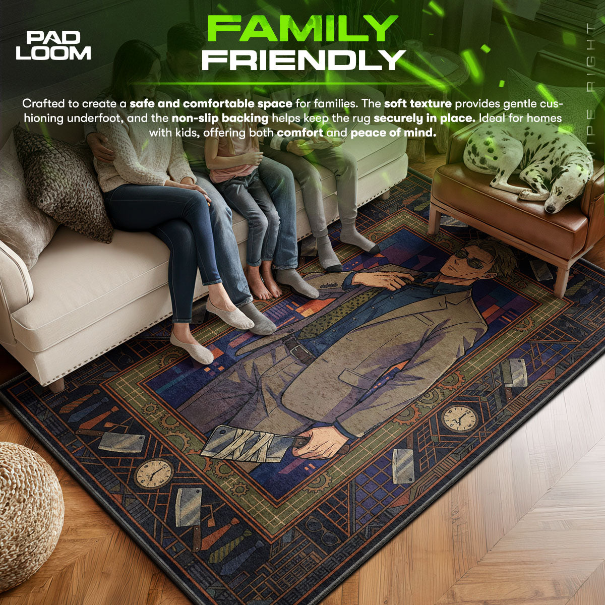 Kento area rug showing full home decor artwork