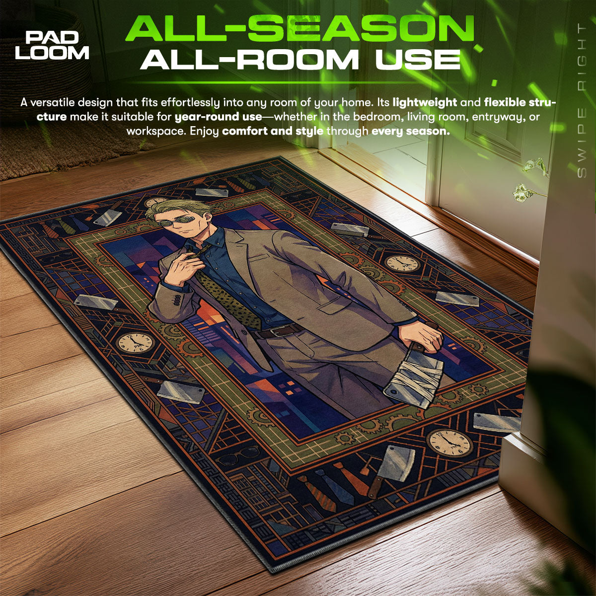 Kento Nanami Overtime Ratio Jujutsu Kaisen Chair fan rug — premium quality print