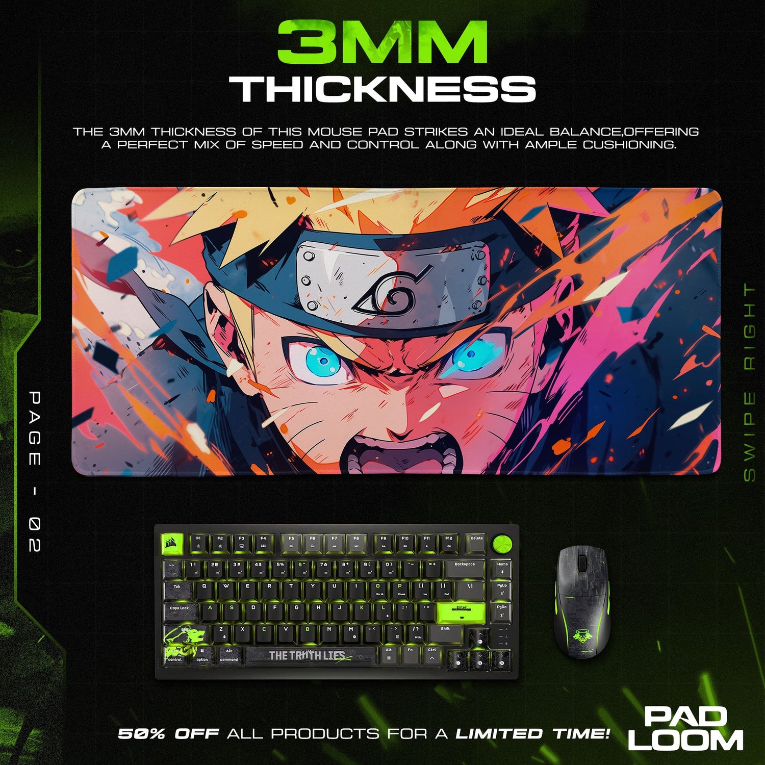 Naruto Fierce Gaze Mouse Pad, Anime Desk Mat Padloom