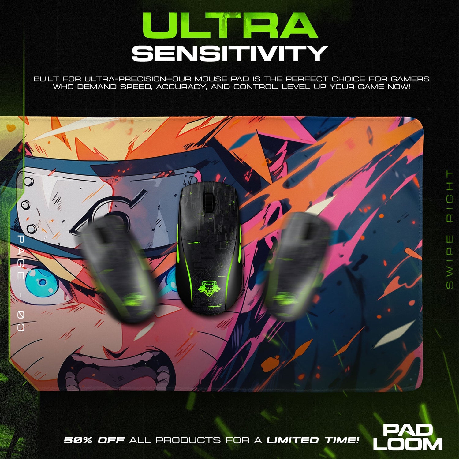 Naruto Fierce Gaze Mouse Pad, Anime Desk Mat Padloom