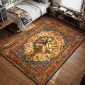 Naruto Uzumaki in golden Nine-Tails form surrounded by ramen bowls and Rasengan swirls area rug and floor mat
