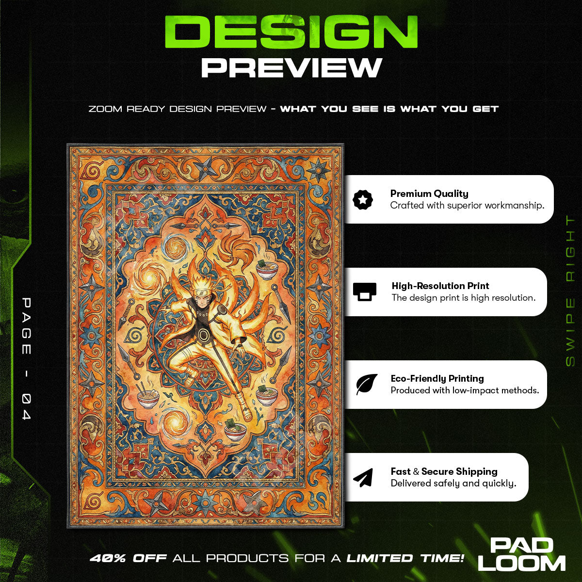 Naruto Kurama Mode Rug - Naruto Shippuden Chair Mat