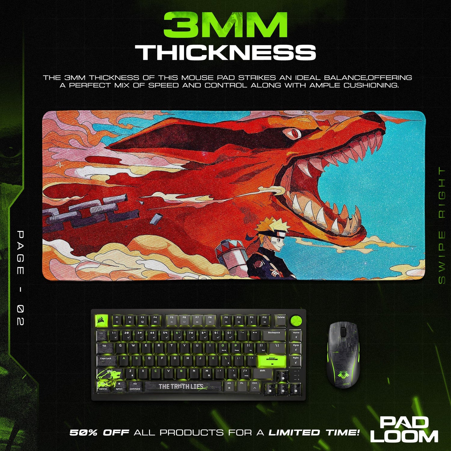 Naruto Kurama Mouse Pad - Nine Tails Fury Anime Desk Mat Padloom