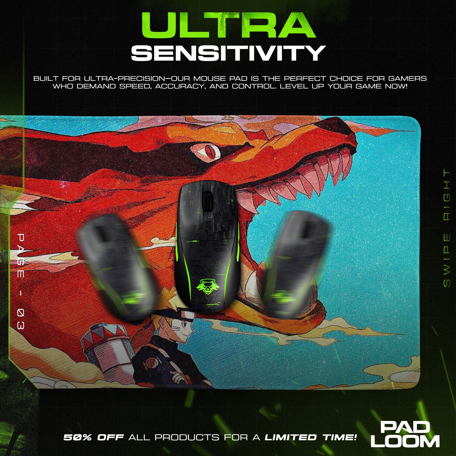 Naruto Kurama Mouse Pad - Nine Tails Fury Anime Desk Mat Padloom