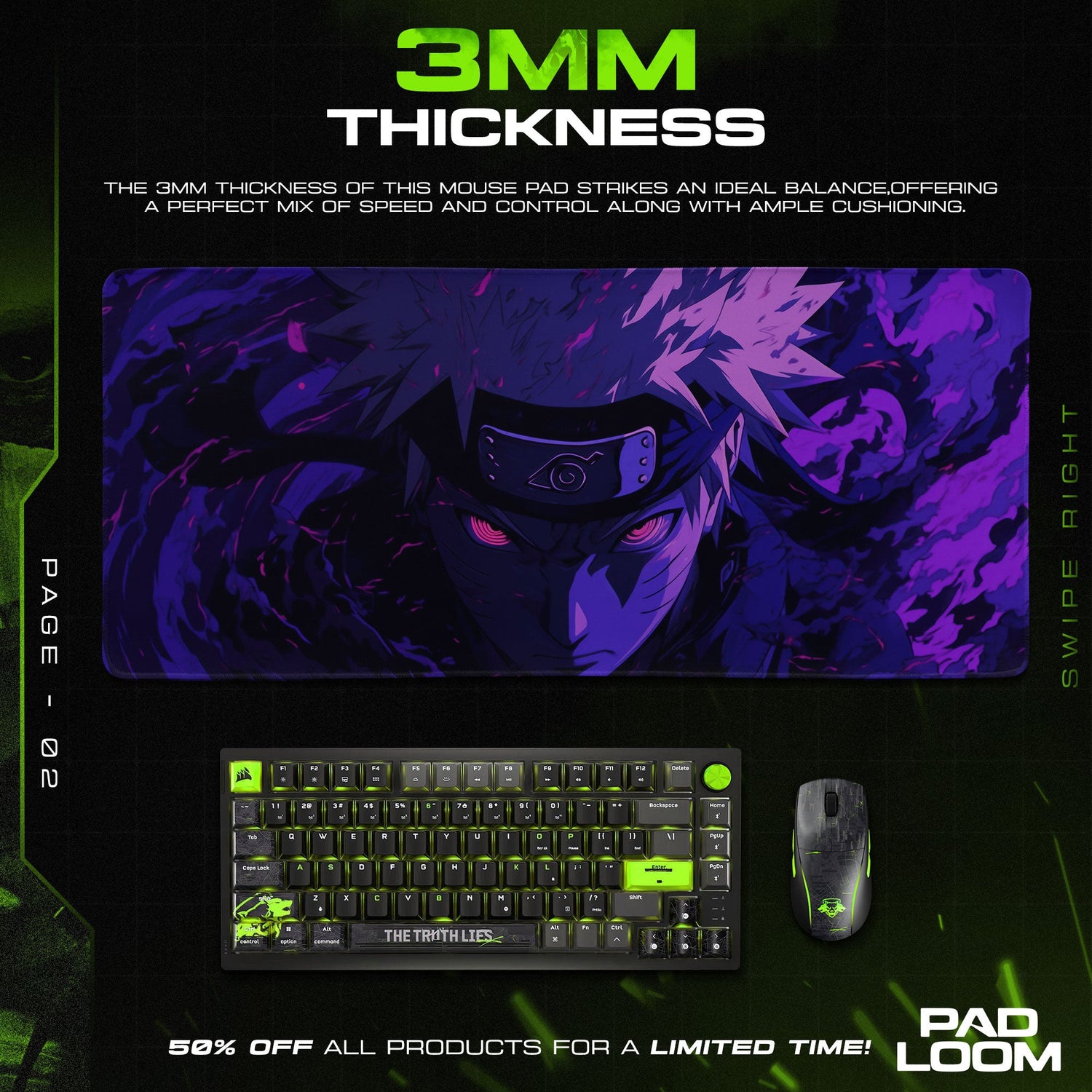 Naruto Mouse Pad, Kakashi Purple Aura Gaming Desk Mat Padloom