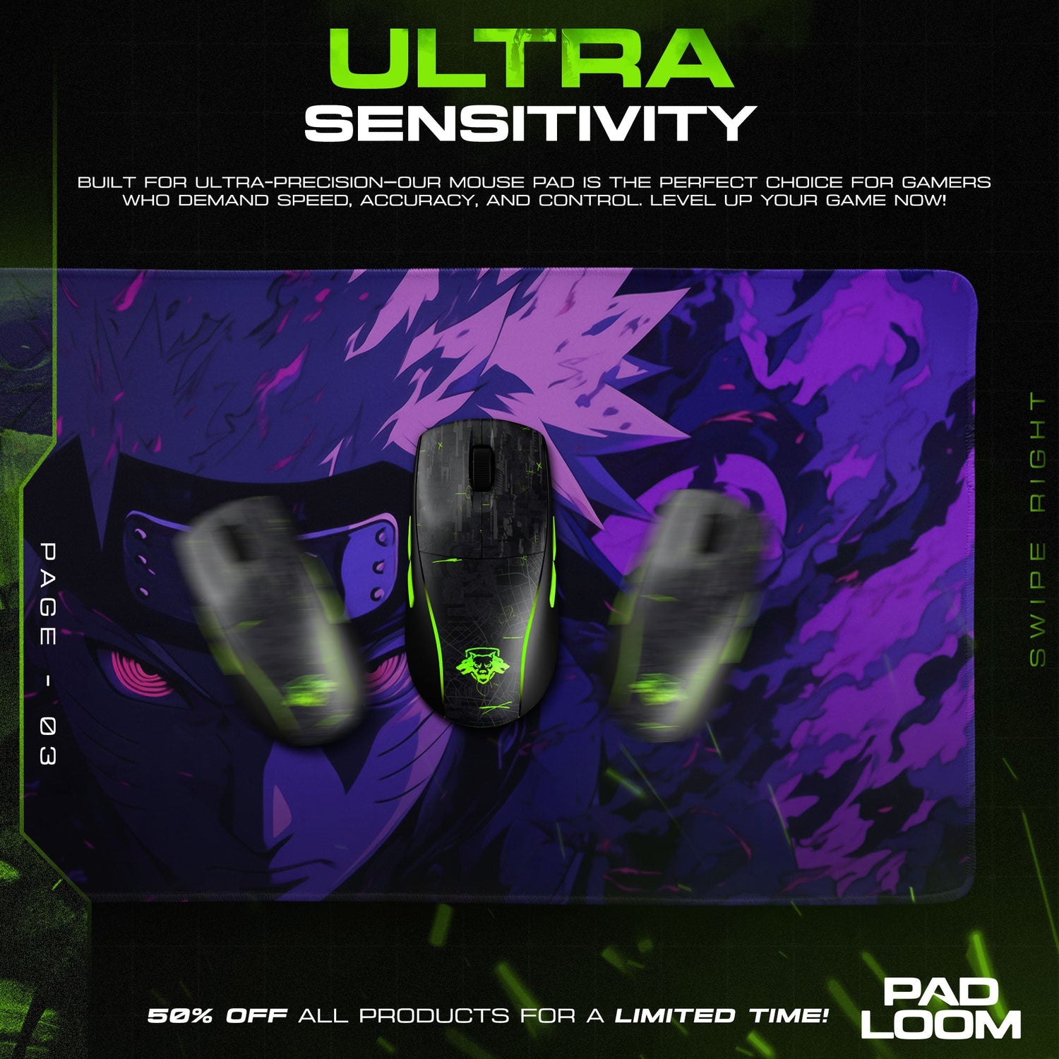 Naruto Mouse Pad, Kakashi Purple Aura Gaming Desk Mat Padloom