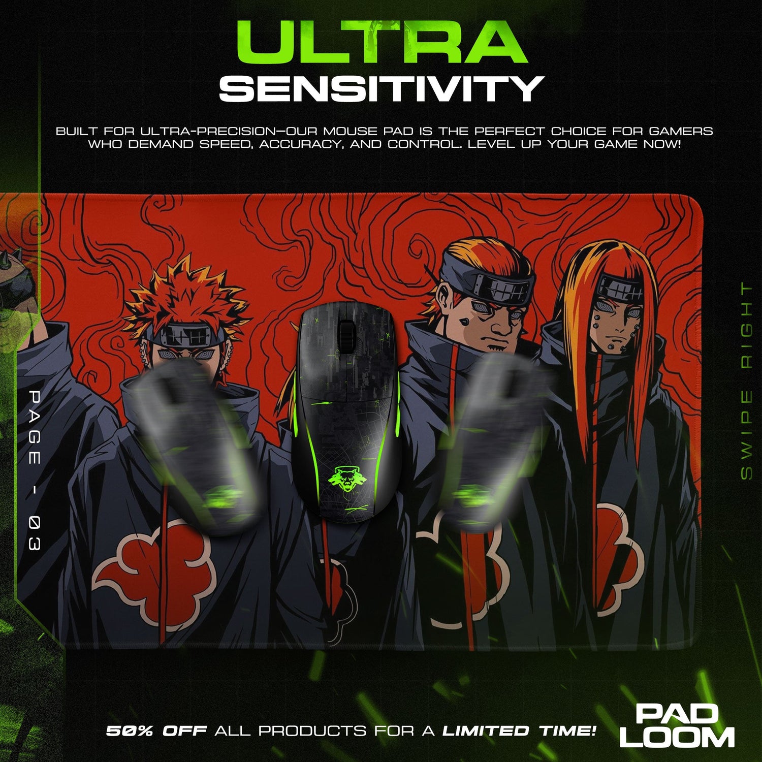 Naruto Pain Mouse Pad, Akatsuki Six Paths Anime Desk Mat Padloom