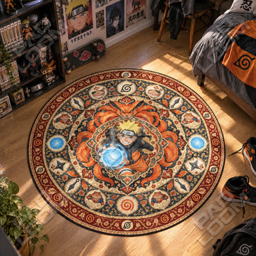 Naruto Rasengan Naruto round rug on a bedroom floor - Naruto chair mat