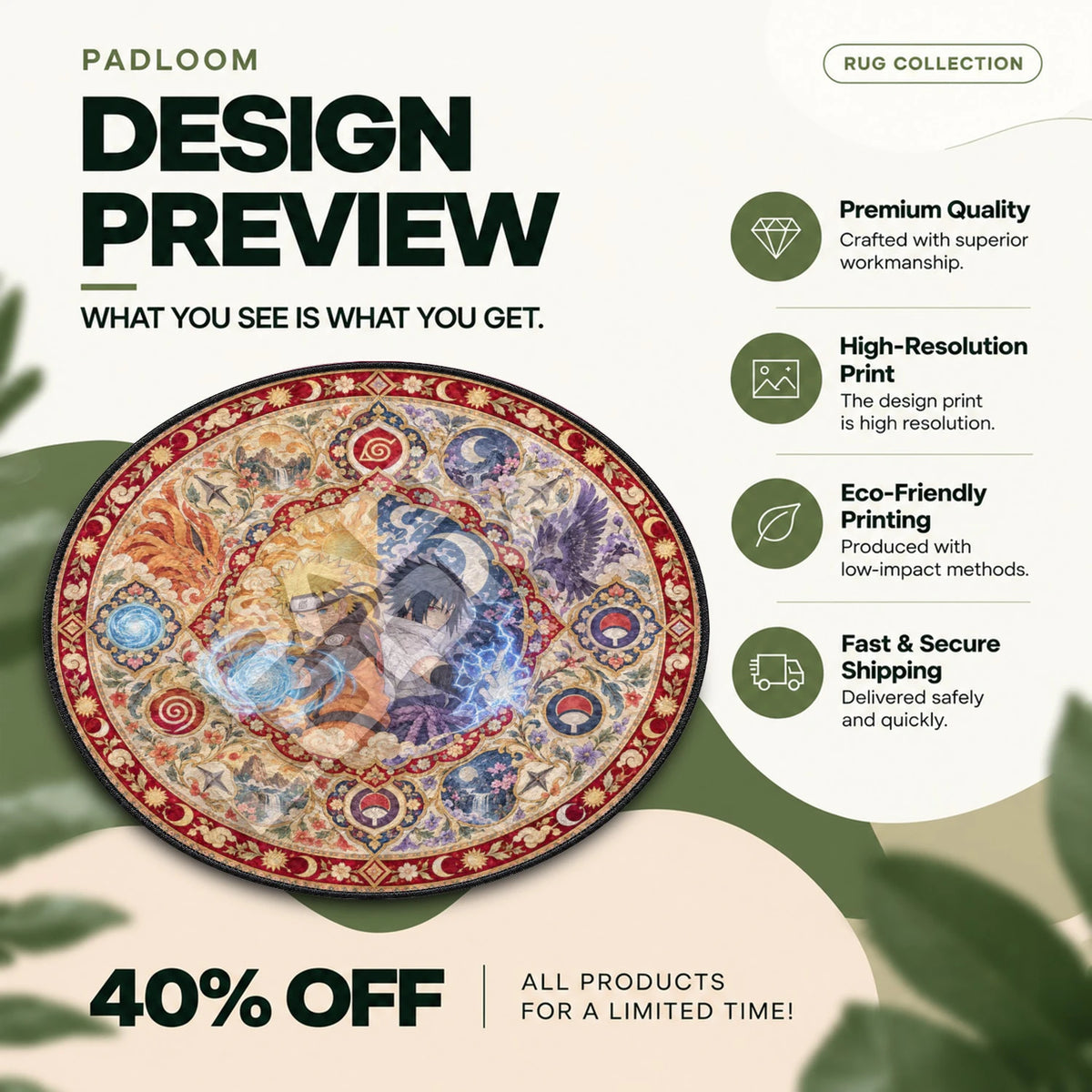Naruto Sasuke Duo Naruto round rug full design preview