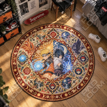 Naruto Sasuke Duo Naruto round rug on a bedroom floor - Naruto chair mat