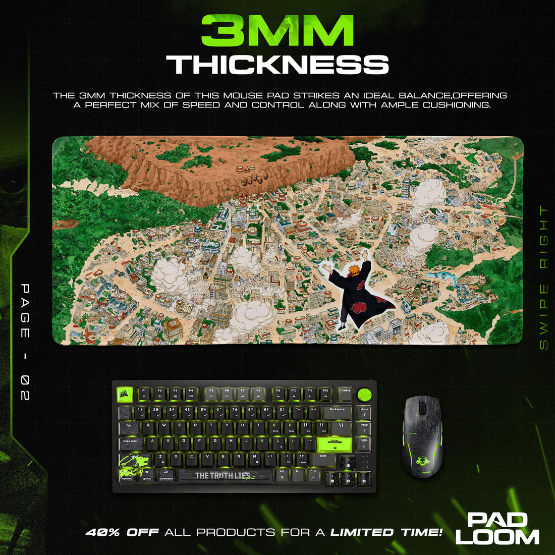 Naruto Village Attack Mouse Pad, Anime Shinobi Gaming Desk Mat