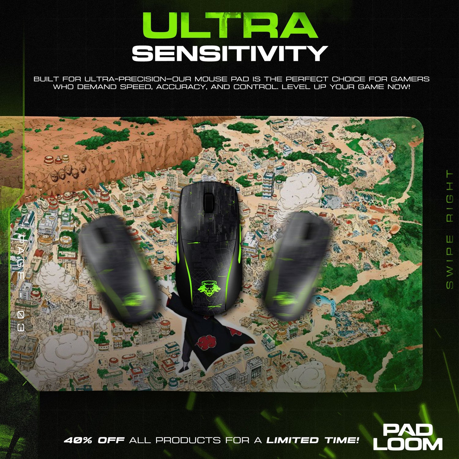 Naruto Village Attack Mouse Pad, Anime Shinobi Gaming Desk Mat Padloom