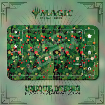 Nasturtium Garden MTG playmat, green art with play zones, 24 x 14 in