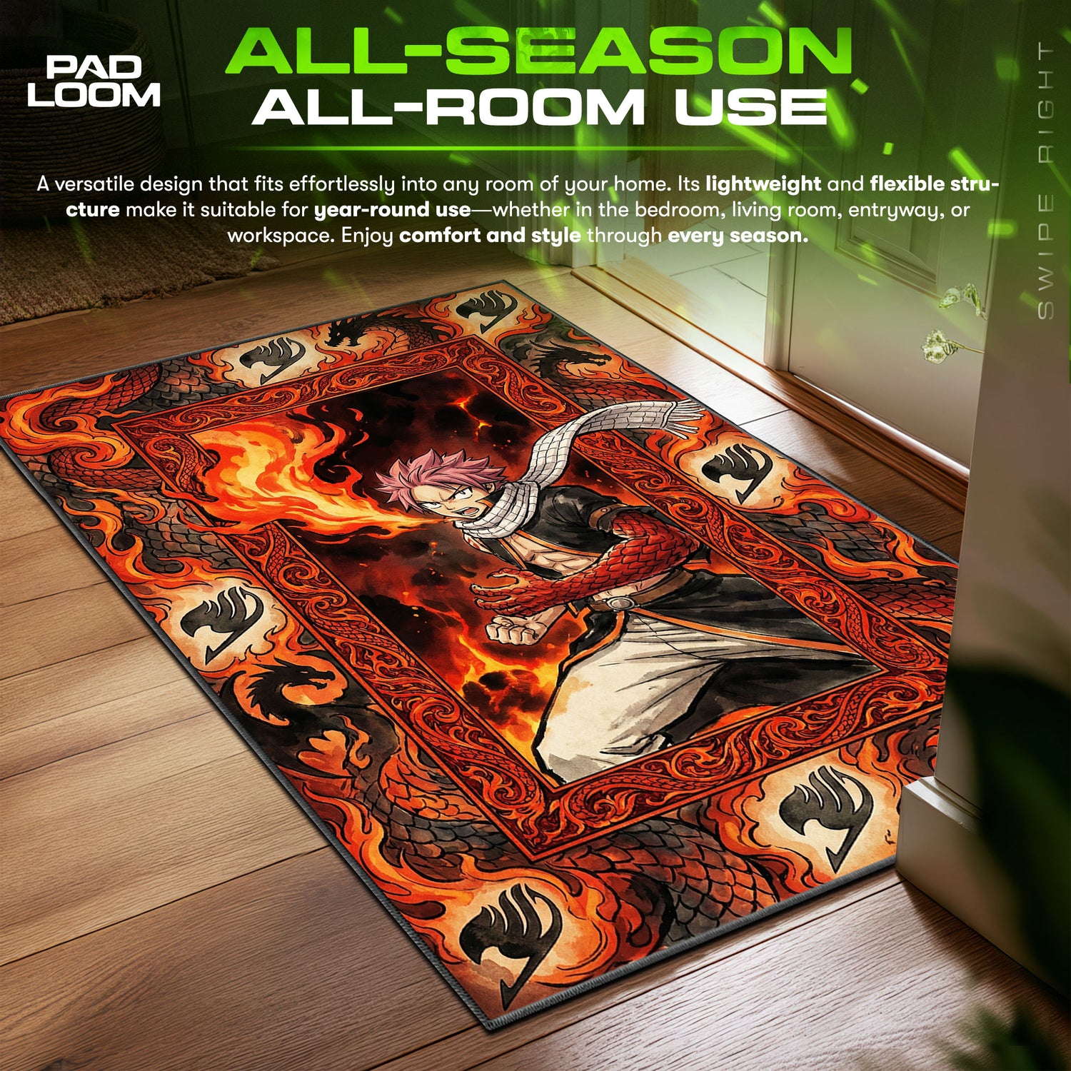 Natsu area rug showing full home decor artwork