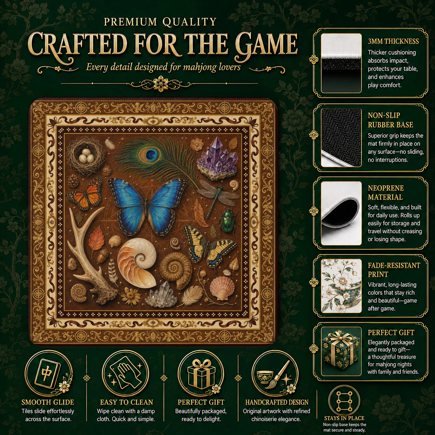 Naturalist Curiosities Mahjong Mat – neoprene mah jongg table mat