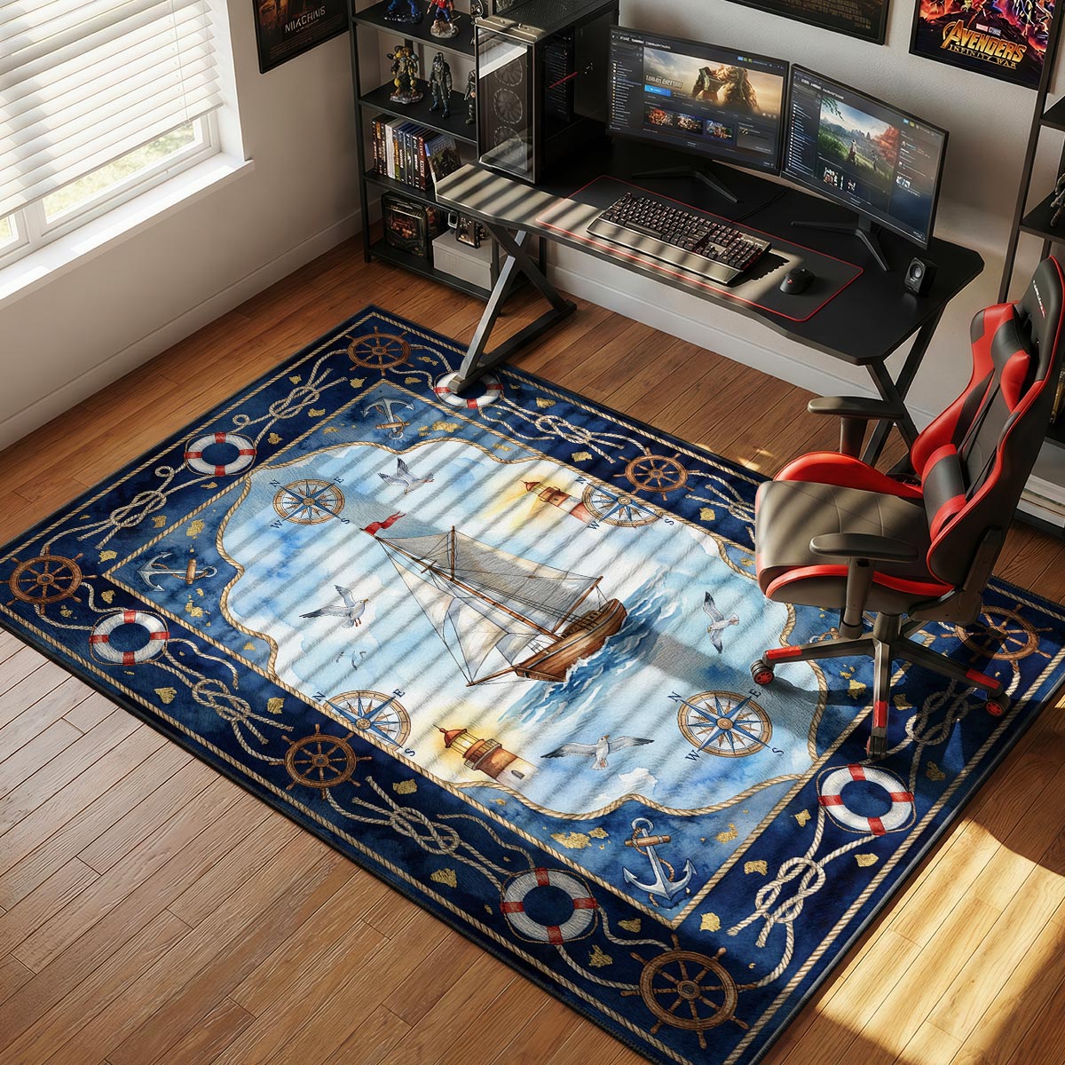Nautical Sailboat Ocean Rug - Kids Floor Mat