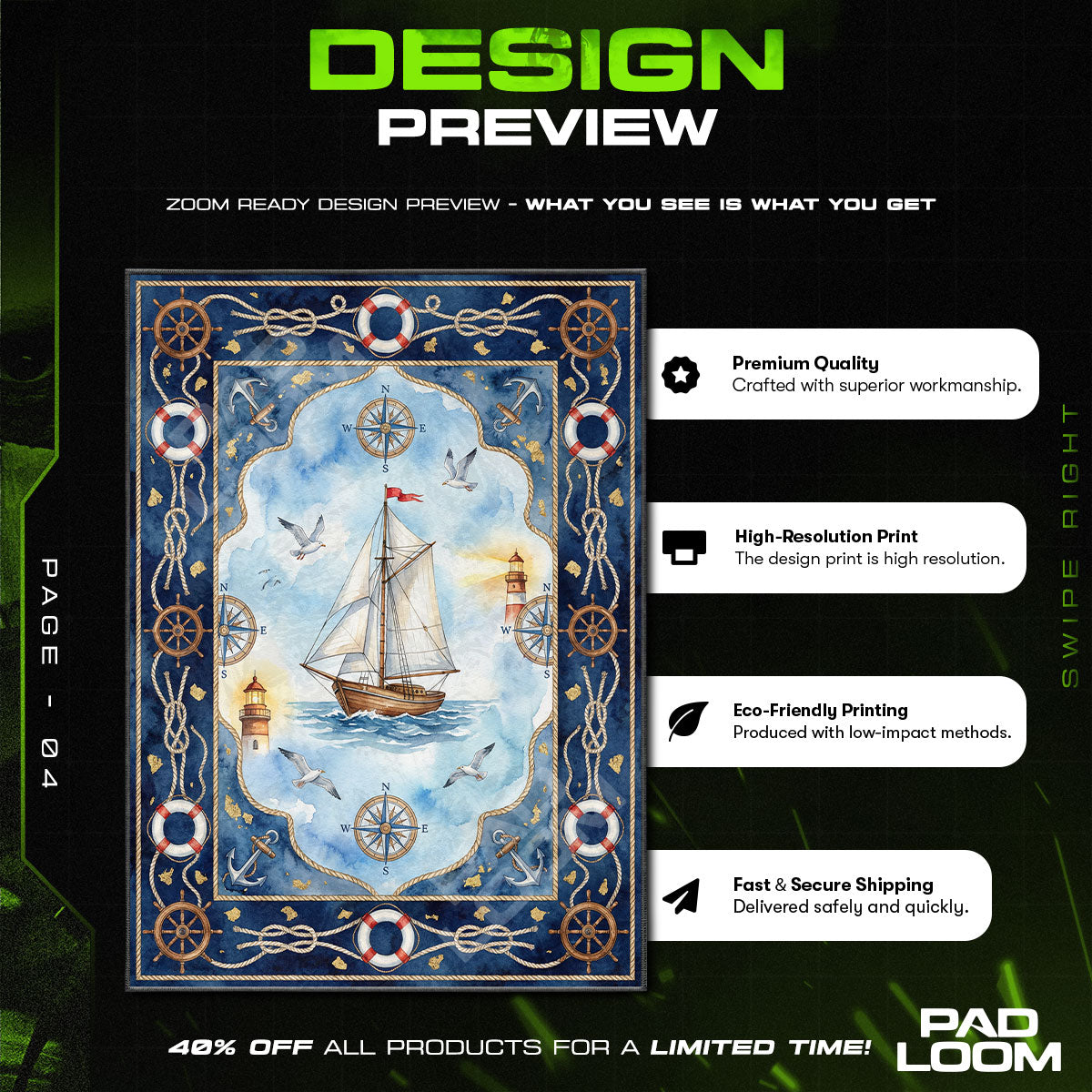 Nautical Sailboat Ocean Rug - Kids Floor Mat