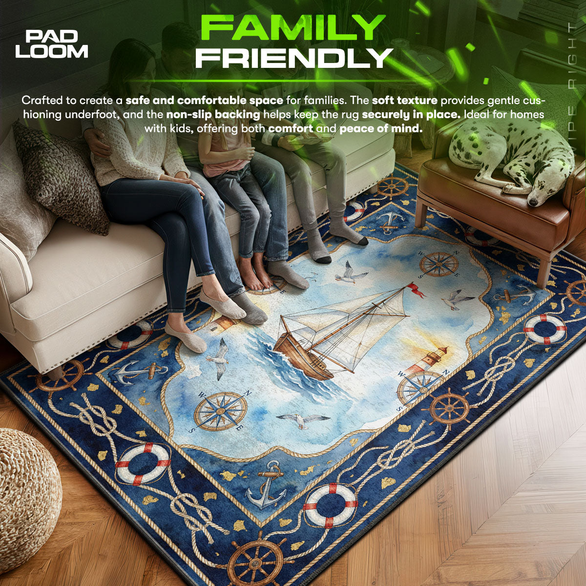 Nautical Sailboat Ocean Rug - Kids Floor Mat